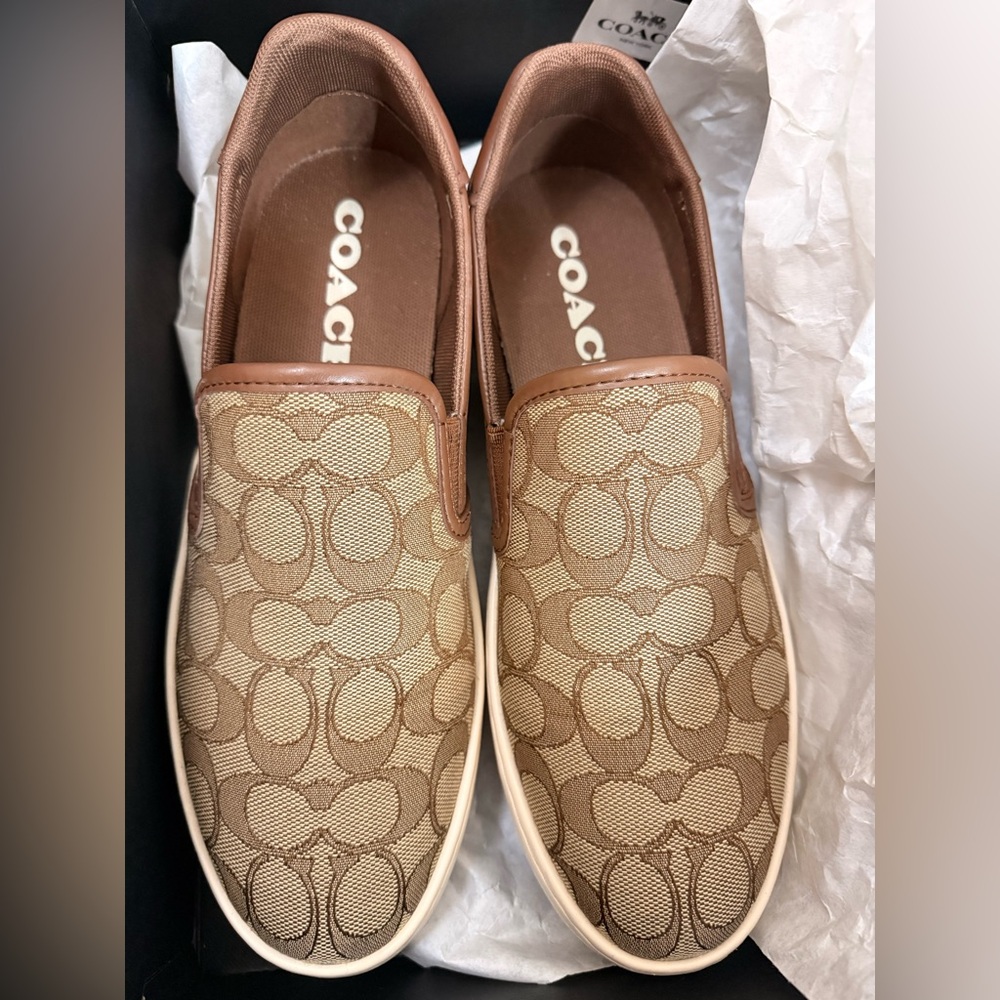 Coach Tan and Brown Slip-On Sneakers